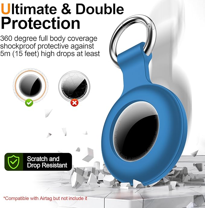 1|2|4Pack for Apple AirTag Holder,for Air Tag 2nd &1st Genaretion,Waterproof GPS Tracker Air Tag Keychain with Cover Anti-Scratch Silicone for Air-Tag Case for Pets,Kids,Luggages-Black+Blue+Green+Red