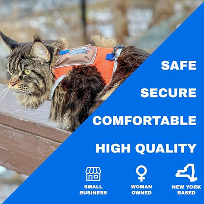 Travel CAT The Pathfinder Cat Harness with GPS Tracker Pocket - Powered by Tractive Cat Harness Escape Proof - Walking Escape Proof Harness for Small, Large Cat, Kitten (Orange, Large)