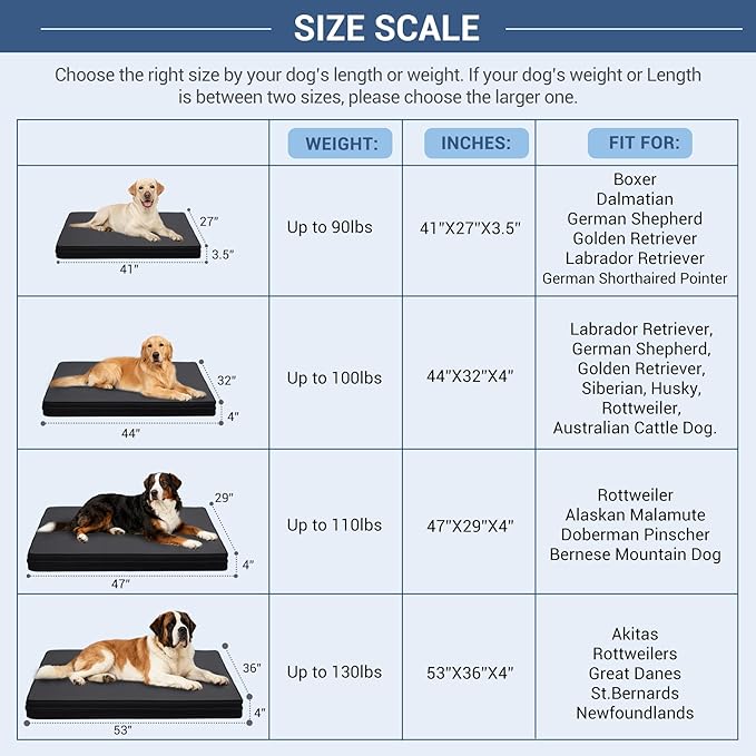 Vonabem Outdoor Dog Bed Waterproof Washable, XL Large Crate Bed 42 inch, Durable Leather Pet beds Foam Orthopedic, Anti-Slip Kennel Pad with Removable Cover Reversible, 41"x27" Black
