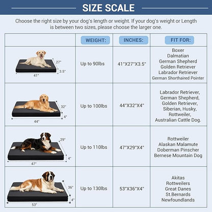 Vonabem Outdoor Dog Bed Waterproof Washable, XL Large Crate Bed 42 inch, Durable Leather Pet beds Foam Orthopedic, Anti-Slip Kennel Pad with Removable Cover Reversible, 41"x27" Black