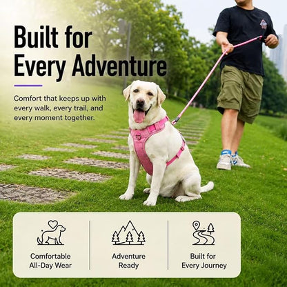 No Pull Dog Harness with Built-in Hidden AirTag & GPS Tracker Holder, Reflective Adjustable Escape-Proof Vest Harness for Small & Medium Dogs (Hot Pink, L)