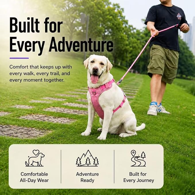No Pull Dog Harness with Built-in Hidden AirTag & GPS Tracker Holder, Reflective Adjustable Escape-Proof Vest Harness for Small & Medium Dogs (Hot Pink, XL)