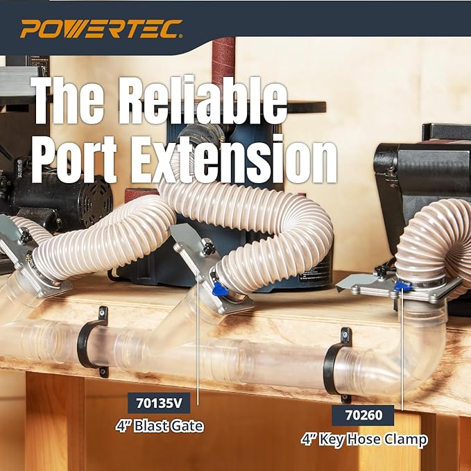 POWERTEC Clear PVC Pipe 4" x 36" Long, 1PK Plastic Tubing & 5PK Stainless Steel Pipe Straps w/Drywall Anchors & Screws Compatible w/Dust Collection Fittings, Hose for Woodworking Tools (70405)