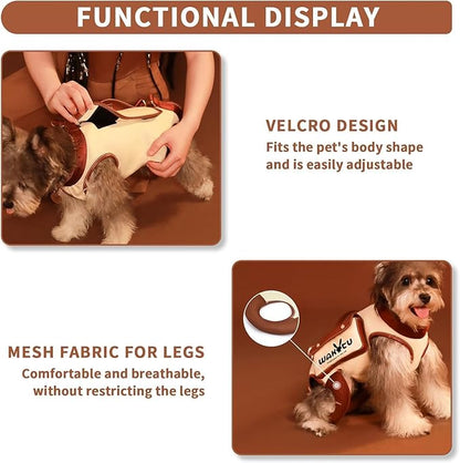 Wakytu Dog Lift Harness Dog Carrier VES Harness Adjustable Leash with Small Puppy Treat Bag,Fits Most Cars,S，4-8 LBS