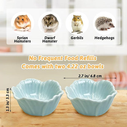 Tfwadmx 2 Pcs Hamster Food Bowl, Ceramic Pet Hamster Bowl Dwarf Hamster Food Bowl Feeder Hamster Water Rat Bowl Small Animal Food Dish for Golden Bears, Hedgehogs, Dutch Pigs, Parrots (Blue)