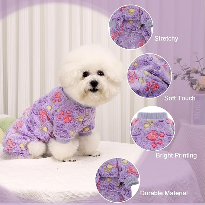 YIKEYO Dog Sweaters for Small Dogs, Dog Pajamas Winter Girl and Boy,Puppy 4 Legged Clothes Chihuahua Yorkie Teacup Jumpsuit Cute Feet Print(Purple, XS)