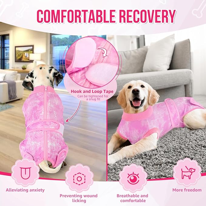 Lukovee Recovery Suit for Dogs, Zipper On Recovery Suit for Female Male Dog, Onesie Abdominal Wounds Cone E-Collar Alternative Prevent Licking Spay Recovery Suit (L, 2TPI)
