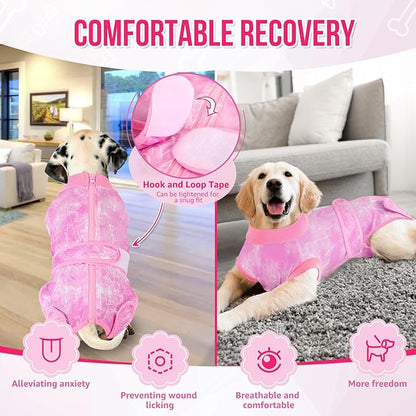 Lukovee Recovery Suit for Dogs, Zipper On Recovery Suit for Female Male Dog, Onesie Abdominal Wounds Cone E-Collar Alternative Prevent Licking Spay Recovery Suit (L, 2TPI)