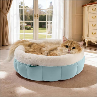 BALANCE Cat Beds for Indoor Cats, Washable Round Cat Bed, Cute Kitten Bed with Anti-Slip Bottom for Kitty and Puppy, 18 Inches, Dream Blue
