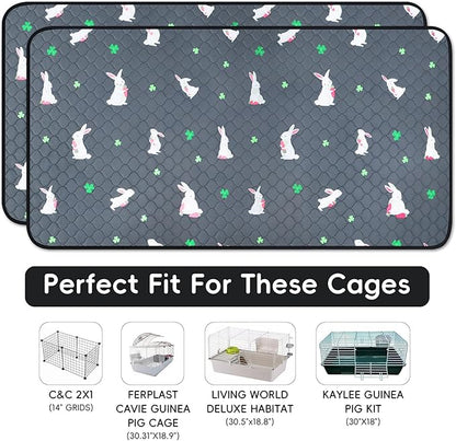 2 Pack Guinea Pig Cage Liners, Washable Guinea Pig Pee Pads Waterproof Reusable & Anti Slip Guinea Pig Bedding Fast and Super Absorbent Pee Pad Tarp Bottom for Small Animals (Rabbit Pattern 24" X 47")
