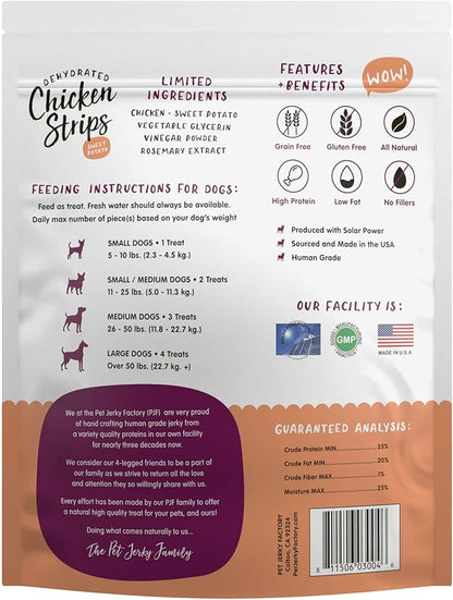 Pet Jerky Factory Premium Chicken and Sweet Potato 12 oz. Dog Jerky Treats | 100% Human Grade | USA Made | High Protein | Grain Free | Limited Ingredients | BHA-BHT Free | Soft-Tender