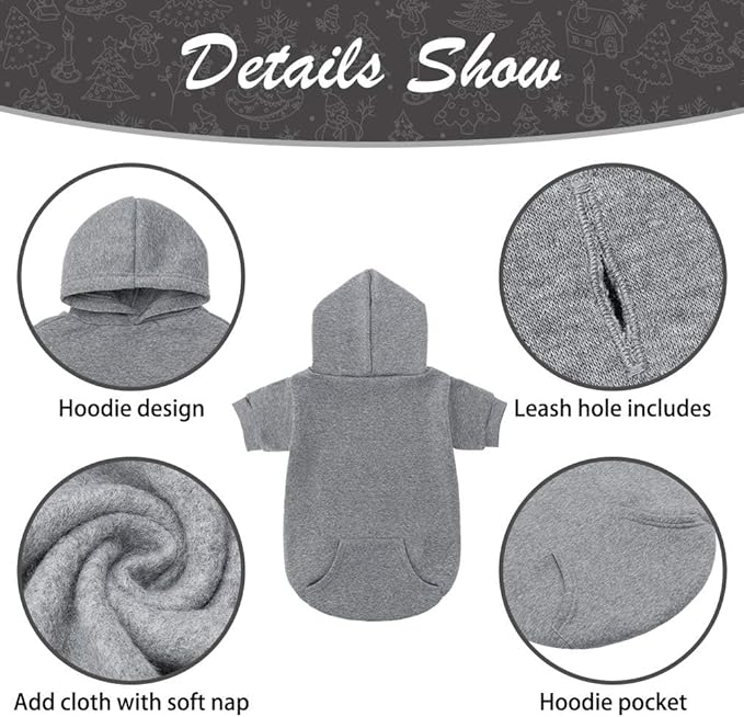 KOOLTAIL Dog Hoodie for Large Medium Small Dogs, Soft and Warm Pet Sweater with Leash Hole and Pocket Boy Girl, Puppy Fall Winter Jacket Clothes, French Pitbull Cold Weather Coat Sweatshirt, Grey XXL