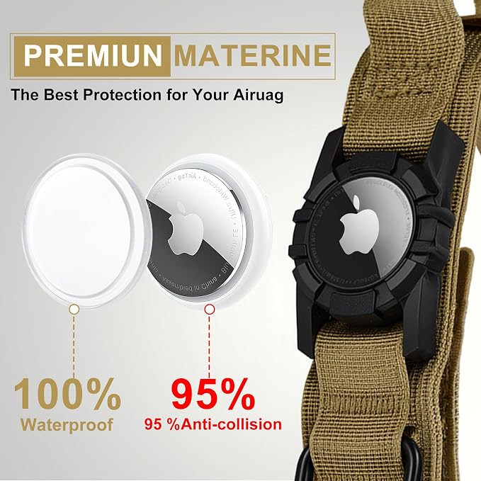 Tactical AirTag Dog Collar Leash Set - Heavy Duty, Adjustable GPS Colla | Compatible with Apple AirTag, with Holder & Control Handle for Medium/Large Dogs [Brown, XL]