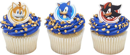 DecoPac Sonic the Hedgehog Rings, Cupcake Decorations Featuring Sonic, Tails, and Shadow - 24 Pack