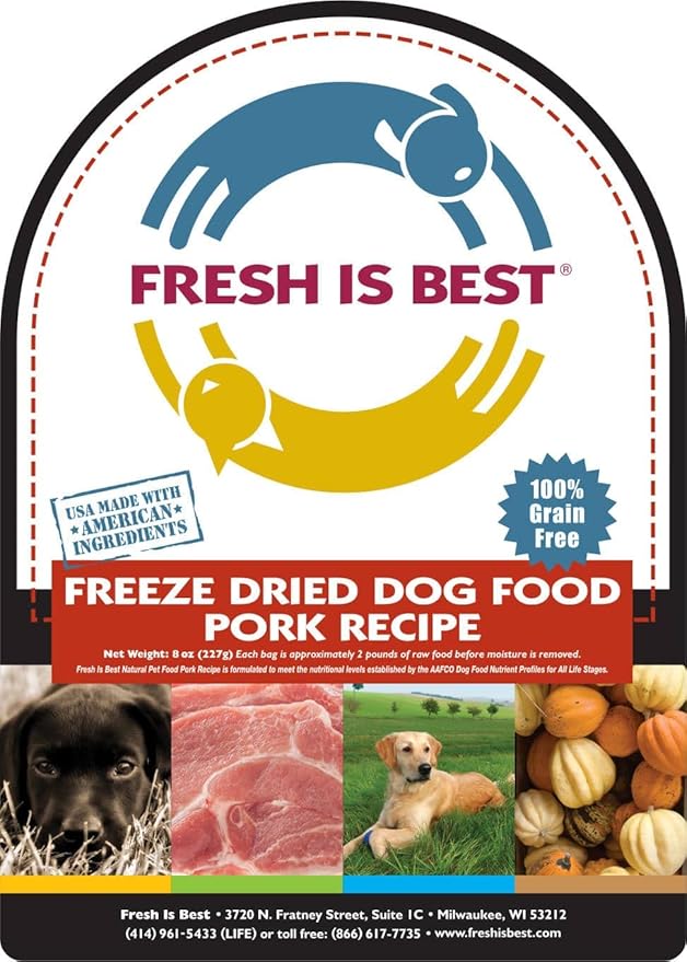 Fresh Is Best Pork Freeze Dried Dog Food – Raw Dog Food Toppers for Puppies & Adult Canines – High-Protein Freeze Dried Pork in Resealable Zipper Bag – Made in the USA – 8 oz