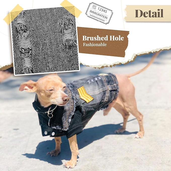 Cool Dog Jean Jacket Small Puppy Outfits Frenchie Clothes Denim Coats for Small Medium Dogs Cats Boys Girls Pet Vest Dog Shirt Clothing Doggy Costume (Black Print, XL（Suggest 12-16 lbs）)