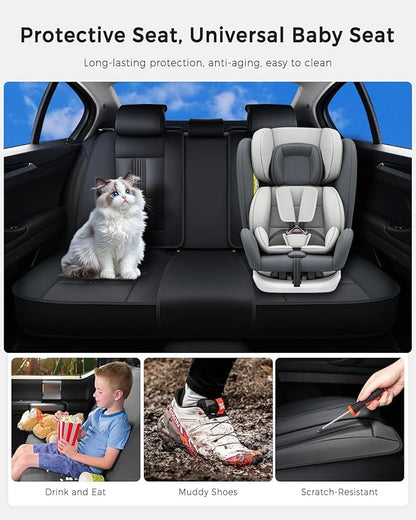 Huidasource Back Seat Cover, Nappa Leather Back Car Seat Cover with Ventilation Holes, Velcro Adjustable, Compatible with Armrests, Seat Belts, Child Safety Seats, Fit for Most Cars SUV Trucks, Black
