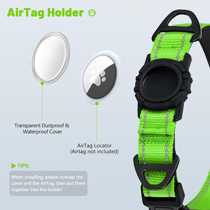 Taglory AirTag Dog Collar with Waterproof Holder for Puppy, Green, XS | Reflective for Night Walks & Low-Light Safety, Track Your Pup Peace of Mind, Adjustable Soft Padded, No More Dangling Tags