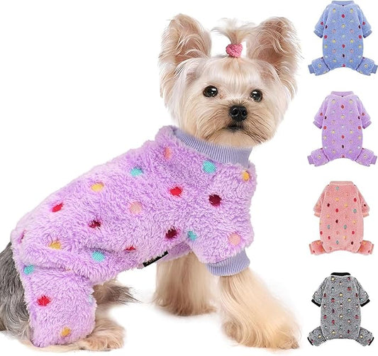 YIKEYO Dog Pajamas for Small Dogs Boy and Girl,Cotton Small Dog Sweater, Stretchable Pet Jammies Puppy Outfits for Dogs Female Male, Winter Doggie Pjs Clothes(Purple, XXS)