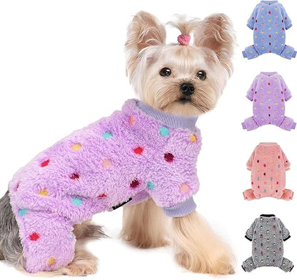 YIKEYO Dog Pajamas for Small Dogs Boy and Girl,Cotton Small Dog Sweater, Stretchable Pet Jammies Puppy Outfits for Dogs Female Male, Winter Doggie Pjs Clothes for 3XS Doggie Girls (Purple, XXXS)