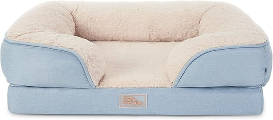 Town & Country Everyday CuddleTown Comfy Solid Bolster Sofa Pet Bed, Supportive & Calming Egg Crate Foam, Non-Slip Bottom, Machine Washable Cover, Blue, Large 35"x25"x8"