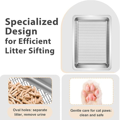 2 Pack Stainless Steel Sifting Litter Box for Pine Pellets,Sifting Cat Litter Box for Wood Pellets,Extra Large Sifter Litter Pan System with Litte Liners and Scoop-20 ''Lx 13.8''W x 6''H