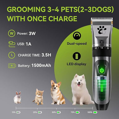 Coldspot Dog Clippers Cordless, Professional Cat Trimmer, 2-Speed Low Noise Dog Grooming Kit, Pet Trimmer for Small Large Thick Hair Dogs