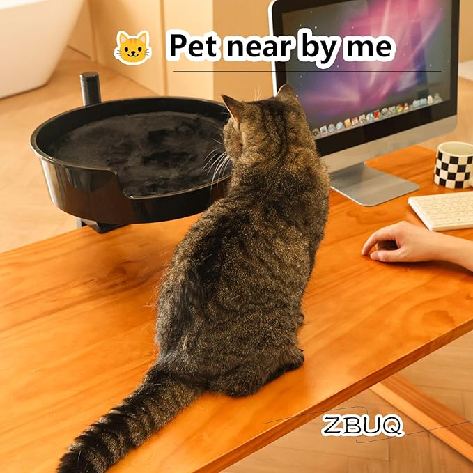 Cat Bed Desk with Pet Mat, Cat Hammock for Desk with Bowl, 360° Rotation and Adjustable Height, Black