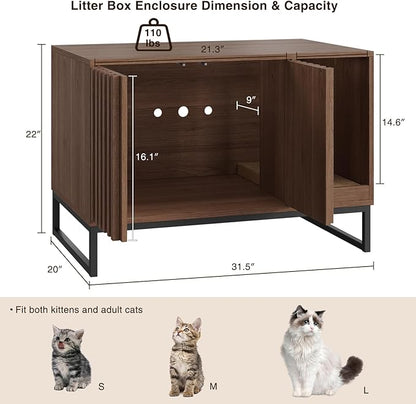 Halitaa Cat Litter Box Enclosure, Modern Hidden Litter Box Furniture with Scratch Pad, Indoor Cat Washroom House End Table, Entryway Bench for Livingroom (Walnut)