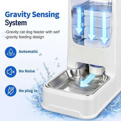Automatic Cat Dog Feeder and Water Dispenser Set with Stainless Steel Bowl | Automatic Cat Feeder and Water Dispenser Set with Dog Stainless Steel Feed Bowl Pet Gravity Self Feeding and Waterer *2