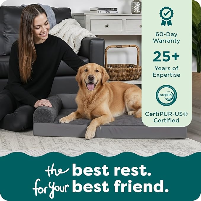 Furhaven Cooling Gel Dog Bed for Large Dogs w/ Removable Bolsters & Washable Cover, For Dogs Up to 95 lbs - Plush & Velvet L Shaped Chaise - Platinum Gray, Jumbo/XL