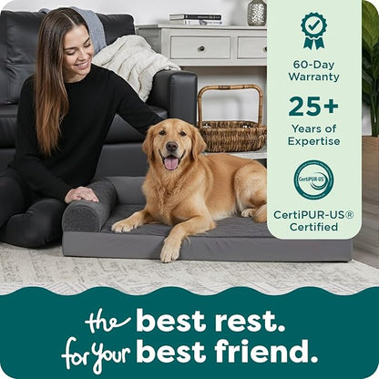 Furhaven Cooling Gel Dog Bed for Large Dogs w/ Removable Bolsters & Washable Cover, For Dogs Up to 95 lbs - Plush & Velvet L Shaped Chaise - Platinum Gray, Jumbo/XL