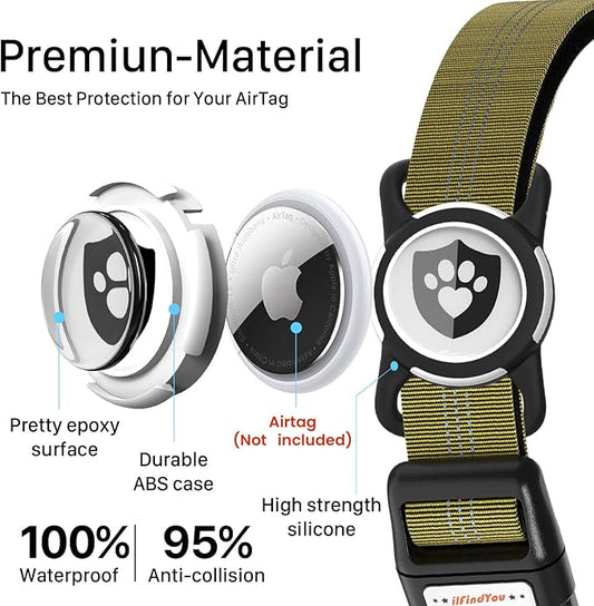 Reflective Dog Collar with AirTag Holder for Medium Dogs Soft Nylon Champagne Sized S