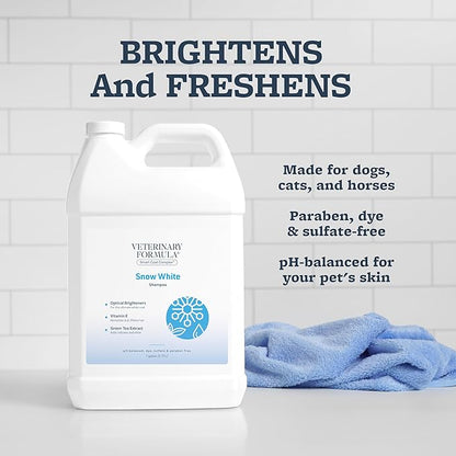 Veterinary Formula Smart Coat Complex Snow White Shampoo for Dogs and Cats, 128 Fl oz / 1 Gal – Gently Remove Stains & Yellowing Without Bleach/Peroxide – Cleans, Deodorizes & Brightens White Coats