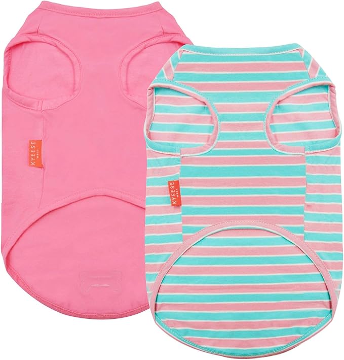 KYEESE 2Pack Dog Shirt, Soft Striped Dogs T Shirts, Lightweight Pet Tank Top, Sleeveless Dog Shirt for Small Dogs, Stretchy Comfortable Pet Vest, Pink, Large