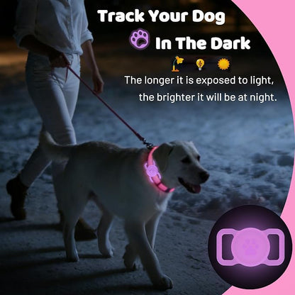 SANKALA Luminous Airtag Dog Collar Holder, Pink Glitter, 1 Pack | Glittery, Waterproof, Silicone Full Body Covered Anti-Lost Protective, Fits All Width Pet Collars, for Airtag 1st and 2nd Gen