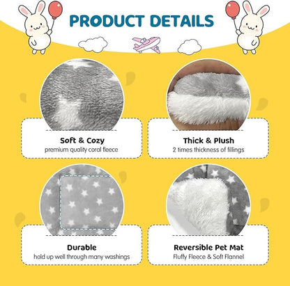 2 Pack Bunny Bed - 10 x 13 Inch Rabbit Pee Pads Bedding - Washable and Thickness Upgrade (Light Gray & Light Pink,M)
