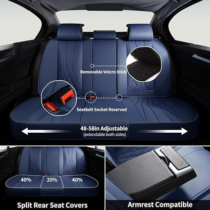 FLORICH Leather Car Seat Covers Full Set, Luxury Automotive Seat Cover, Waterproof Car Seat Covers Front and Back Seats for Most Cars - Blue