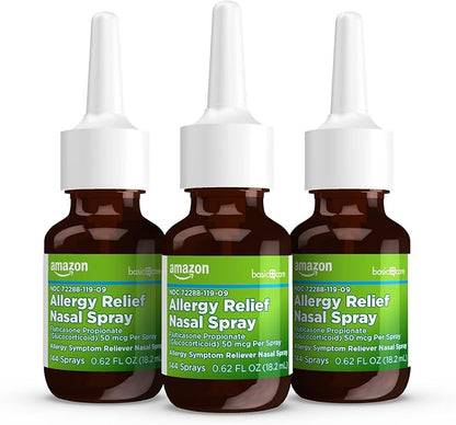Amazon Basic Care 24-Hour Allergy Relief Nasal Spray, Fluticasone Propionate (Glucocorticoid) 50 mcg, Full Prescription Strength, Non-Drowsy, 0.62 Fl Oz (3 Pack)