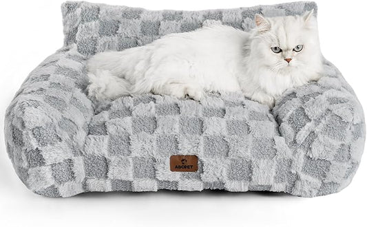 ABCPET Cat Bed Cats Couch for Puppy and Kitten, Fluffy Pet Couch Small Dog Sofa Bed, Supportive Cat Sofa for Indoor Cats, Washable Cover & Non-Slip, 26 inch, Grey