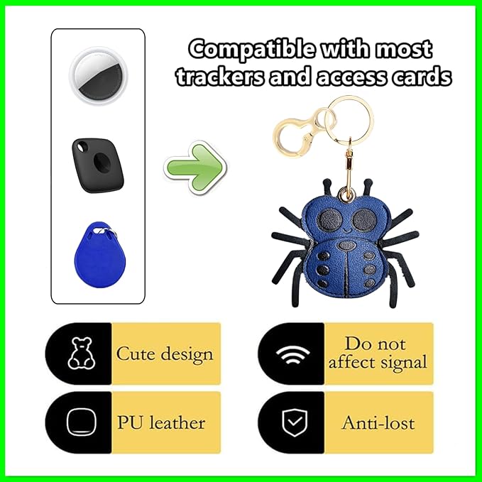 Leather Keychain Holder Case Compatible with AirTag,Cute Protective Cover with Keyring,Anti-Scratch Finder GPS Tracker Case for Wallet Keys,bag,pets,Backpack(Spider Blue)