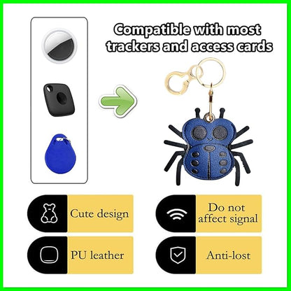 Leather Keychain Holder Case Compatible with AirTag,Cute Protective Cover with Keyring,Anti-Scratch Finder GPS Tracker Case for Wallet Keys,bag,pets,Backpack(Spider Blue)