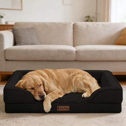 Orthopedic Dog Beds for Extra Large Sized Dogs, Waterproof Memory Foam XL Pet Bed with Sides 42x30Inch, Non-Slip and Egg-Crate Foam Big Dog Couch Bed with Removable Washable Cover, Black