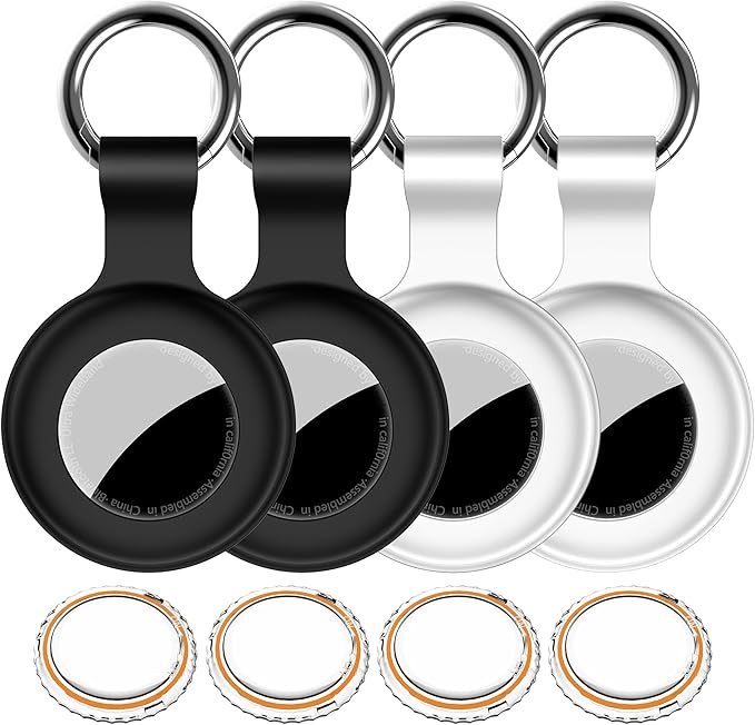 1|2|4Pack for Apple AirTag Holder,For Air Tag 2nd &1st Genaretion,Waterproof GPS Tracker Air Tag Keychain with Cover Anti-Scratch Silicone for Air-Tag Case for Pets,Kid,Luggage-White+White+Black+Black