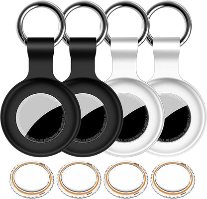 1|2|4Pack for Apple AirTag Holder,For Air Tag 2nd &1st Genaretion,Waterproof GPS Tracker Air Tag Keychain with Cover Anti-Scratch Silicone for Air-Tag Case for Pets,Kid,Luggage-White+White+Black+Black