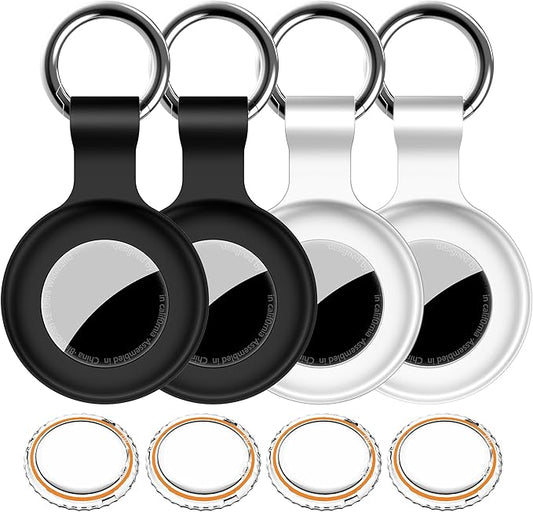 1|2|4Pack for Apple AirTag Holder,For Air Tag 2nd &1st Genaretion,Waterproof GPS Tracker Air Tag Keychain with Cover Anti-Scratch Silicone for Air-Tag Case for Pets,Kid,Luggage-White+White+Black+Black