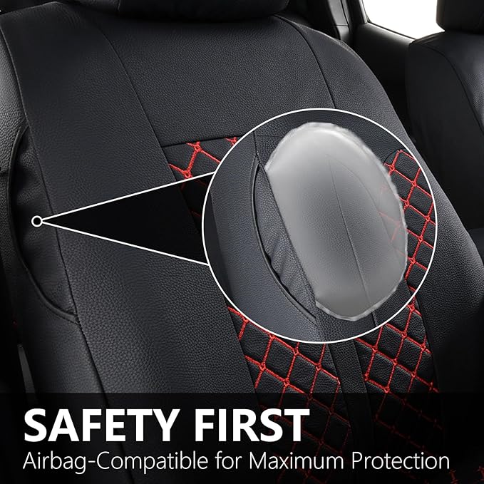 Truckiipa Automotive Seat Covers Fit for Toyota Tacoma Front Seat Leather Waterproof Full Coverage Truck Seat Covers Custom Fit for 2005-2015 Toyota Tacoma Double Crew Cab, Front Pair, Black&Red