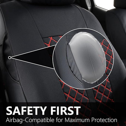 Truckiipa Automotive Seat Covers Fit for Toyota Tacoma Front Seat Leather Waterproof Full Coverage Truck Seat Covers Custom Fit for 2005-2015 Toyota Tacoma Double Crew Cab, Front Pair, Black&Red