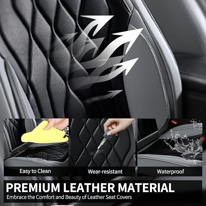 FLORICH Front Seat Covers, Leather Car Seat Protector, Waterproof Seat Covers for Cars, Black Seat Covers Universal Fit for Cars, Trucks, SUVs - Gray&Black