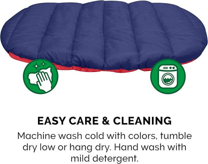 Furhaven Outdoor Travel Dog Bed for Small Dogs w/ Carry Bag, Washable & Foldable, Great for Crates & Kennels - Trail Pup Travel Pillow Mat w/ Stuff Sack Bag - Flame Red/True Blue, Small
